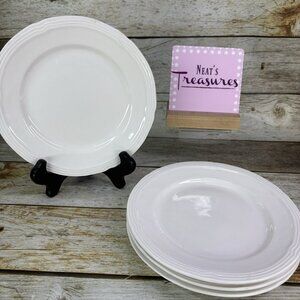 Gibson LE CLAIRE WHITE Embossed Rings Rim Scallop Oven Safe Salad Plate Set 4